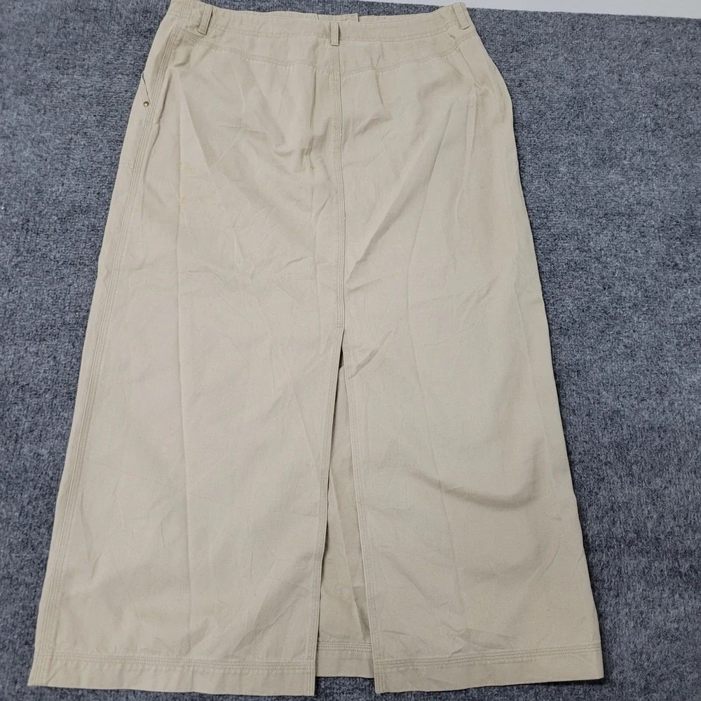 Lauren Ralph Lauren Skirt Womens 14 Beige Cotton Maxi Straight Front Slit Casual